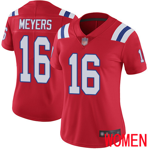 New England Patriots Football #16 Vapor Limited Red Women Jakobi Meyers Alternate NFL Jersey->women nfl jersey->Women Jersey